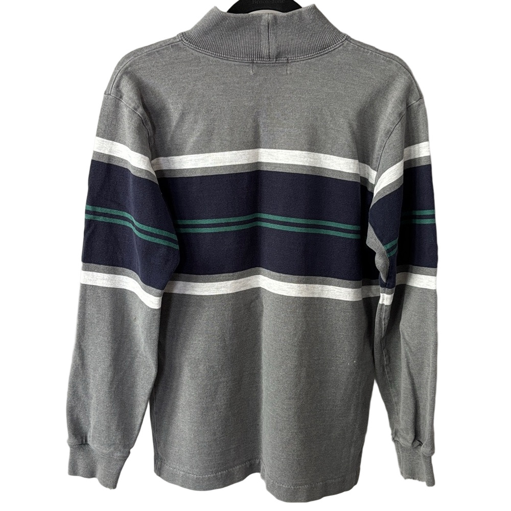 L.L.Bean Vintage 90’s Rugby Mock-neck Long-sleeve Shirt gray heather stripes - Picture 2 of 12